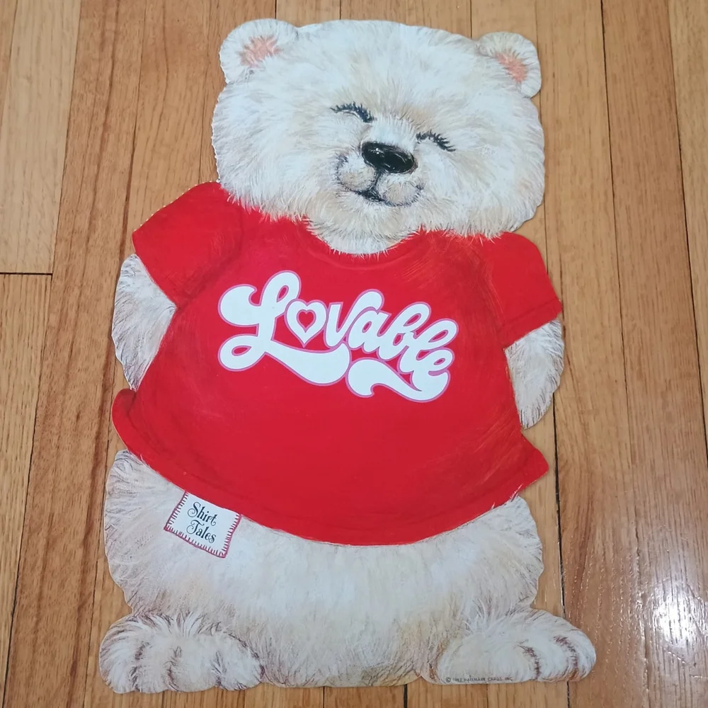 Vintage 1982 Hallmark Shirt Tales Valentine Teddy Bear Die Cut Decor 14.5